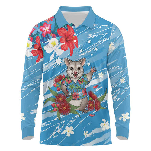 Australian Possum Eucalyptus Blossom Long Sleeve Polo Shirt Christmas Vibe - Aussie Hoodie