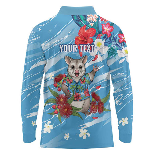 Australian Possum Eucalyptus Blossom Long Sleeve Polo Shirt Christmas Vibe - Aussie Hoodie