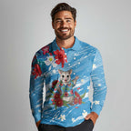 Australian Possum Eucalyptus Blossom Long Sleeve Polo Shirt Christmas Vibe - Aussie Hoodie