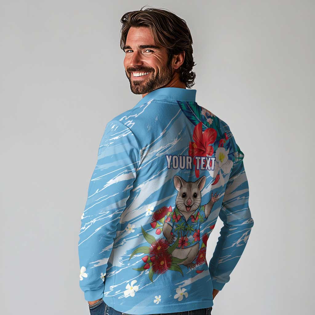 Australian Possum Eucalyptus Blossom Long Sleeve Polo Shirt Christmas Vibe - Aussie Hoodie