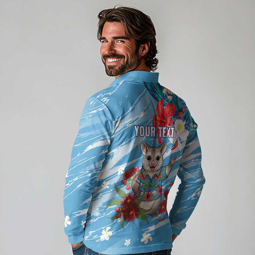 Australian Possum Eucalyptus Blossom Long Sleeve Polo Shirt Christmas Vibe - Aussie Hoodie