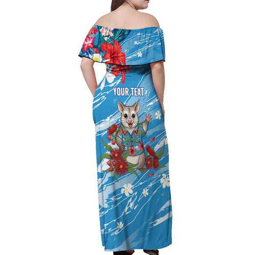 Australian Possum Eucalyptus Blossom Off Shoulder Maxi Dress Christmas Vibe - Aussie Hoodie