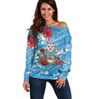 Australian Possum Eucalyptus Blossom Off Shoulder Sweater Christmas Vibe - Aussie Hoodie