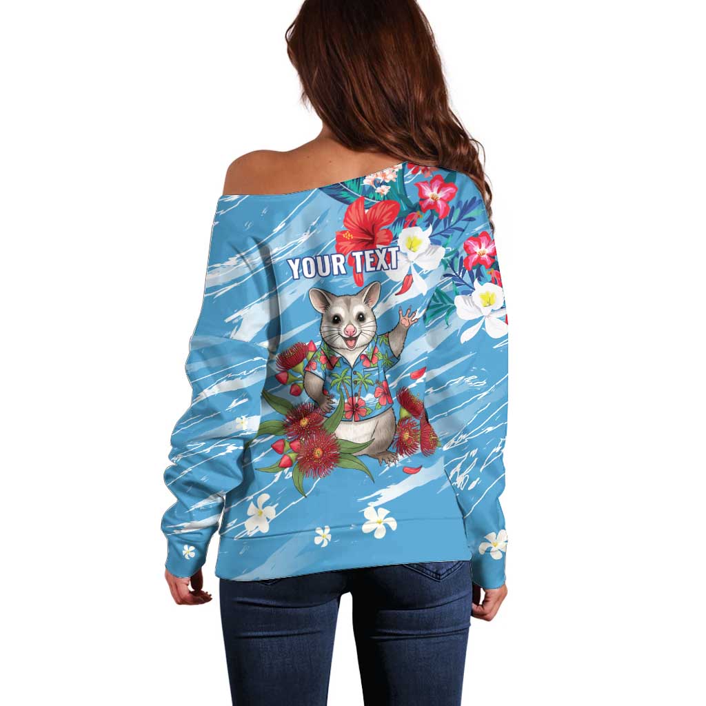 Australian Possum Eucalyptus Blossom Off Shoulder Sweater Christmas Vibe - Aussie Hoodie