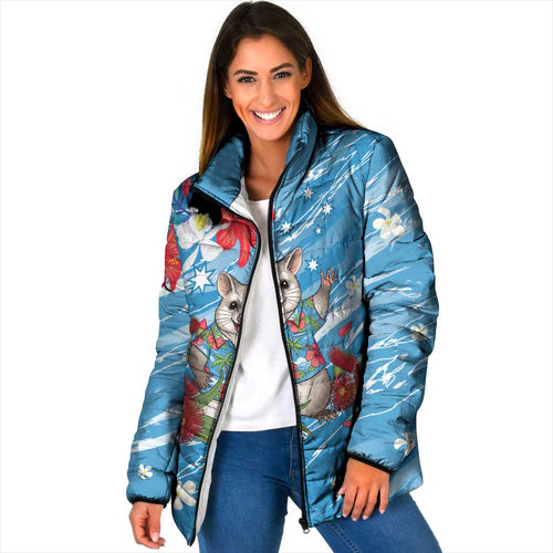 Australian Possum Eucalyptus Blossom Padded Jacket Christmas Vibe - Aussie Hoodie