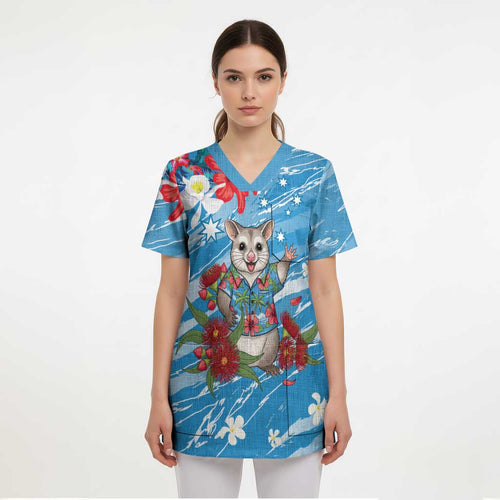 Australian Possum Eucalyptus Blossom Scrub Top Christmas Vibe - Aussie Hoodie