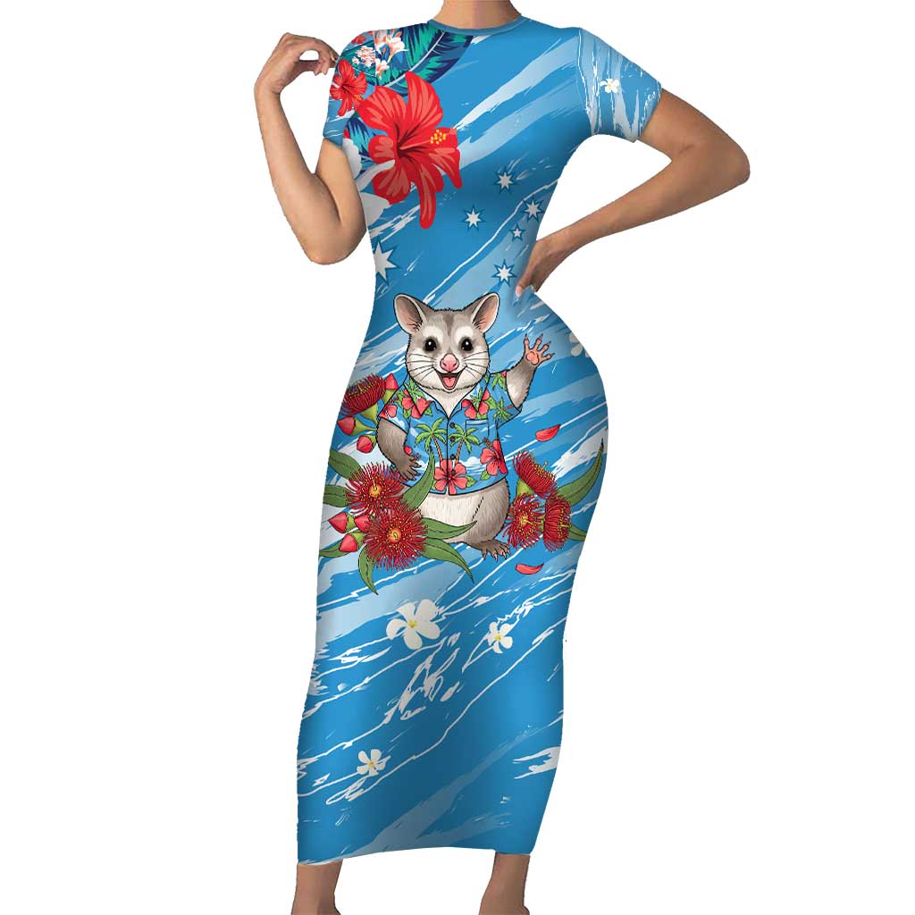 Australian Possum Eucalyptus Blossom Short Sleeve Bodycon Dress Christmas Vibe - Aussie Hoodie