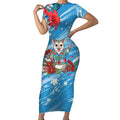 Australian Possum Eucalyptus Blossom Short Sleeve Bodycon Dress Christmas Vibe - Aussie Hoodie