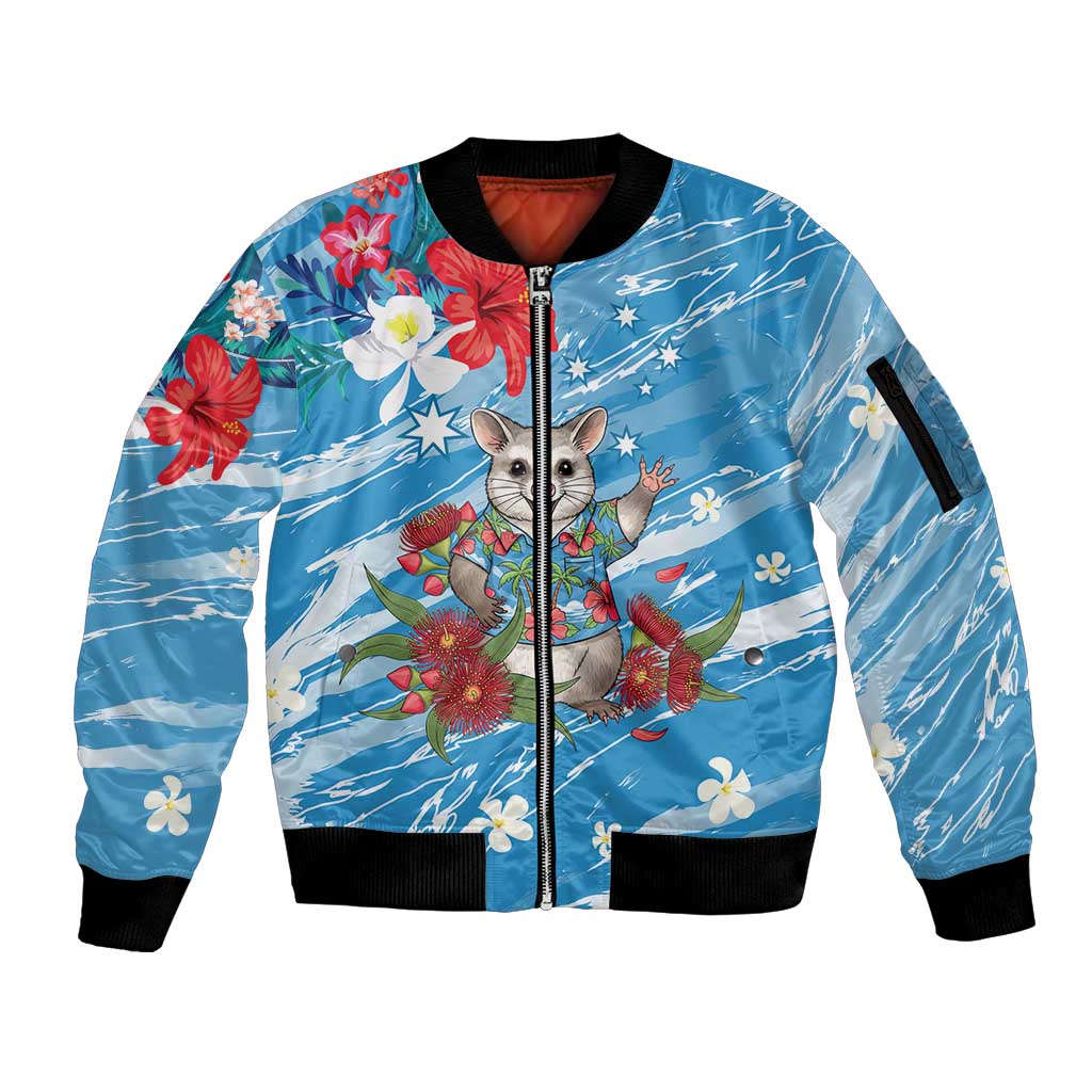 Australian Possum Eucalyptus Blossom Sleeve Zip Bomber Jacket Christmas Vibe - Aussie Hoodie