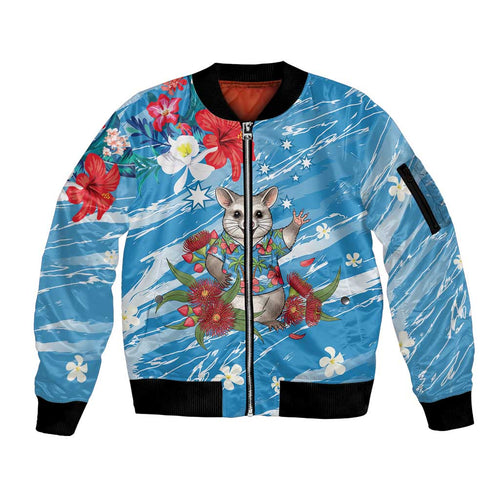 Australian Possum Eucalyptus Blossom Sleeve Zip Bomber Jacket Christmas Vibe - Aussie Hoodie