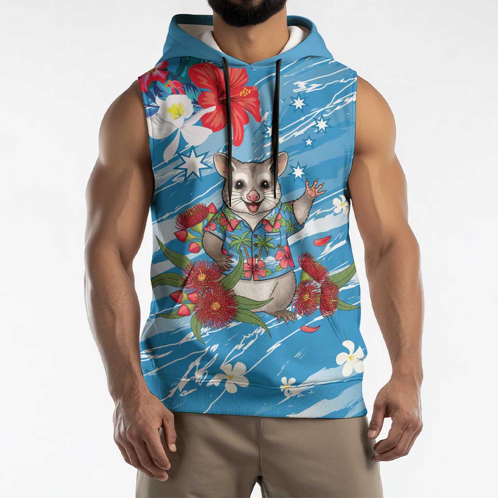 Australian Possum Eucalyptus Blossom Sleeveless Hoodie Christmas Vibe - Aussie Hoodie