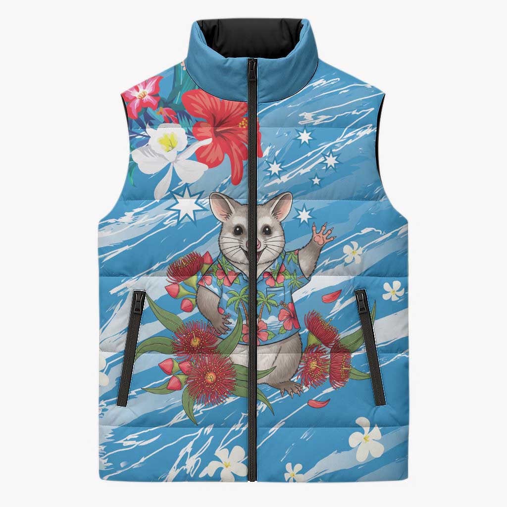Australian Possum Eucalyptus Blossom Sleeveless Puffer Jacket Christmas Vibe - Aussie Hoodie