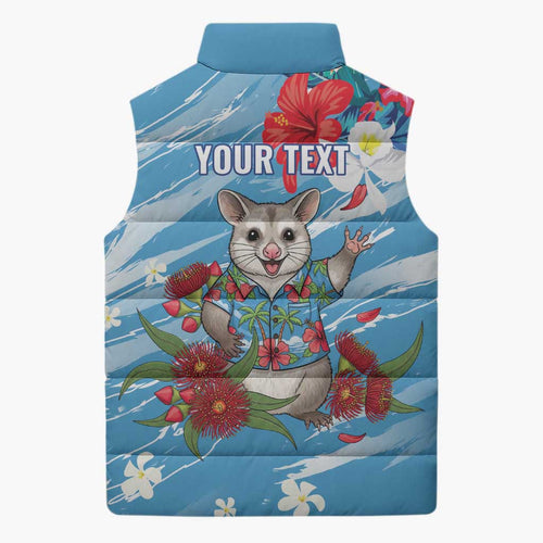 Australian Possum Eucalyptus Blossom Sleeveless Puffer Jacket Christmas Vibe - Aussie Hoodie