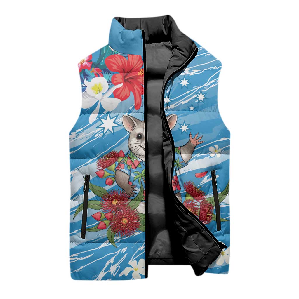 Australian Possum Eucalyptus Blossom Sleeveless Puffer Jacket Christmas Vibe - Aussie Hoodie