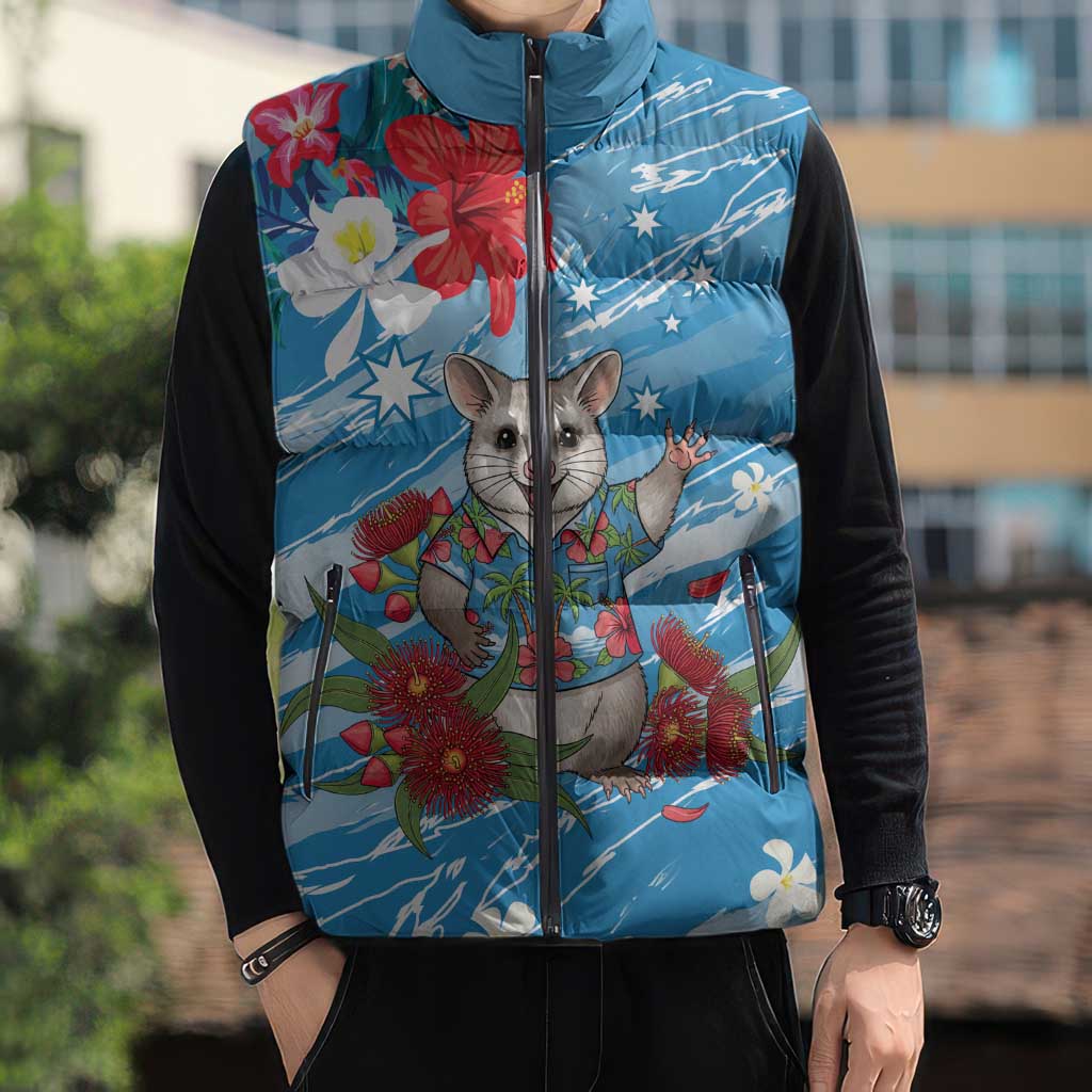 Australian Possum Eucalyptus Blossom Sleeveless Puffer Jacket Christmas Vibe - Aussie Hoodie