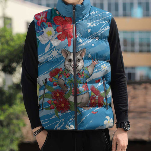 Australian Possum Eucalyptus Blossom Sleeveless Puffer Jacket Christmas Vibe - Aussie Hoodie