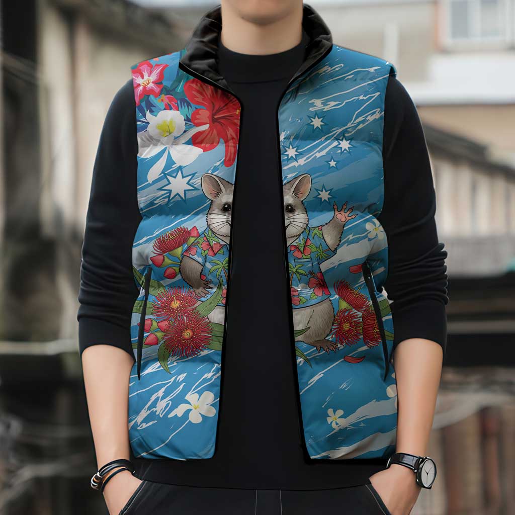 Australian Possum Eucalyptus Blossom Sleeveless Puffer Jacket Christmas Vibe - Aussie Hoodie