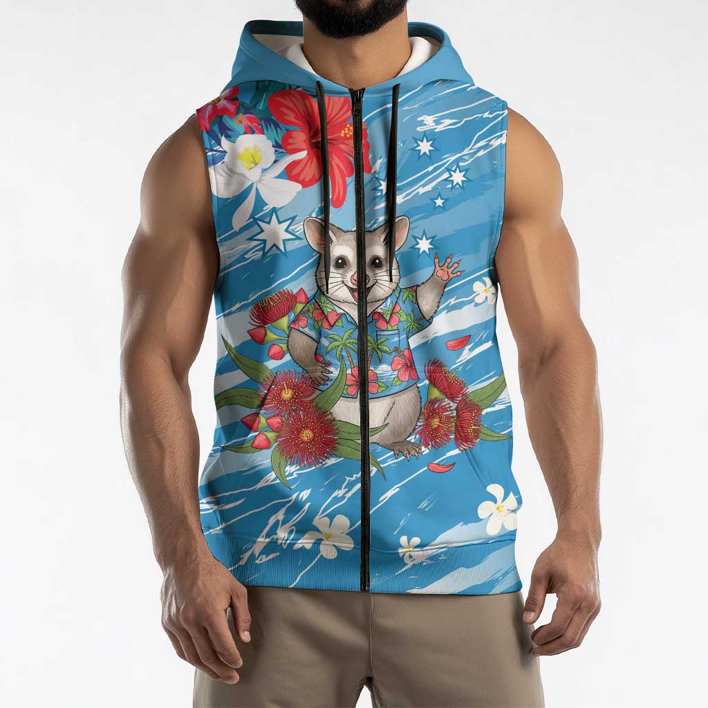 Australian Possum Eucalyptus Blossom Sleeveless Zip Hoodie Christmas Vibe LT9