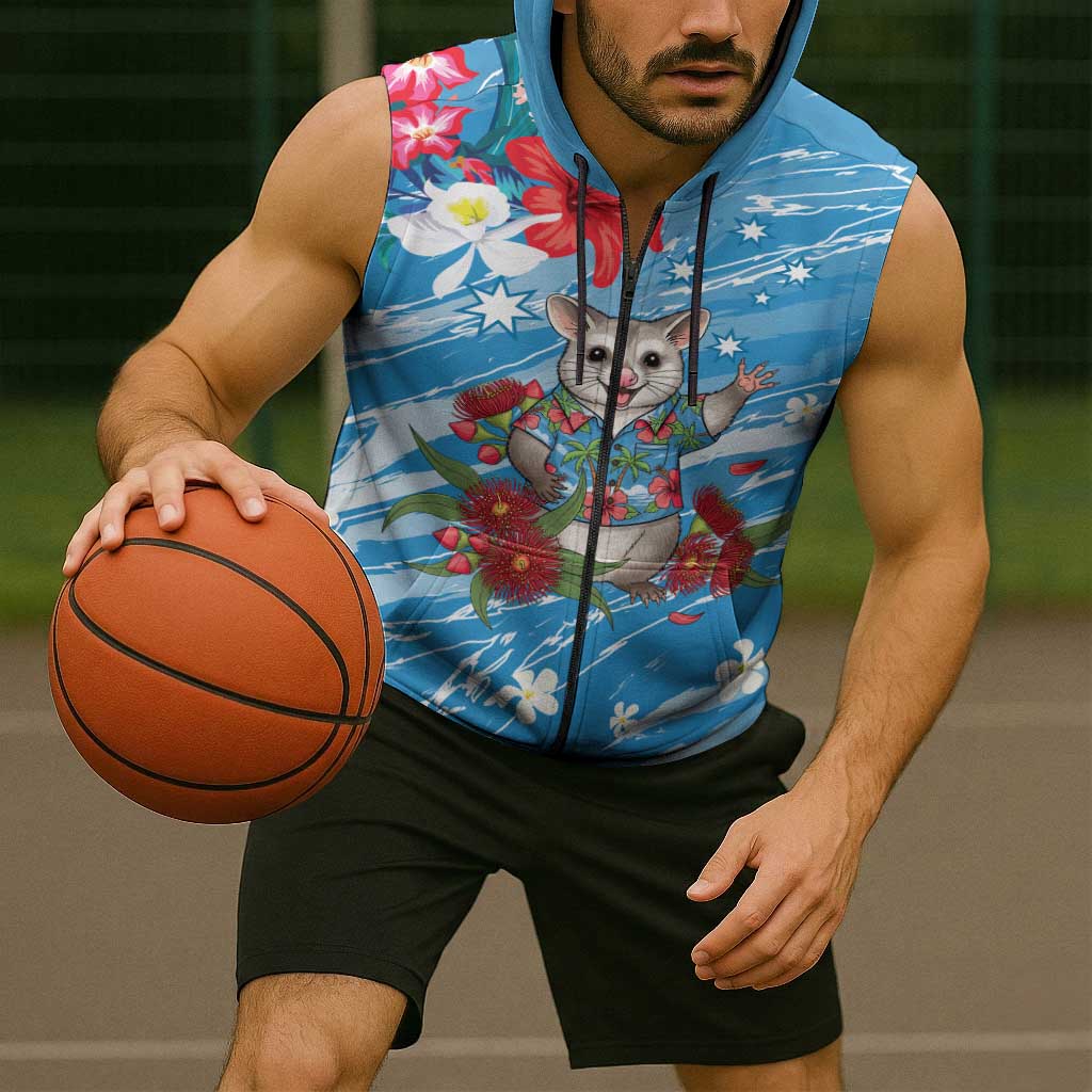 Australian Possum Eucalyptus Blossom Sleeveless Zip Hoodie Christmas Vibe LT9