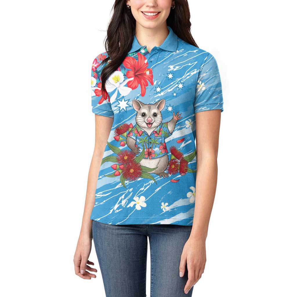 Australian Possum Eucalyptus Blossom Women Polo Shirt Christmas Vibe - Aussie Hoodie