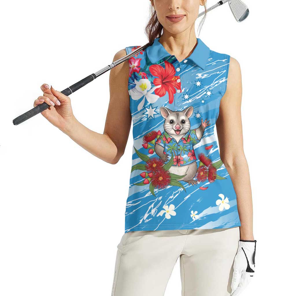 Australian Possum Eucalyptus Blossom Women Sleeveless Polo Shirt Christmas Vibe - Aussie Hoodie