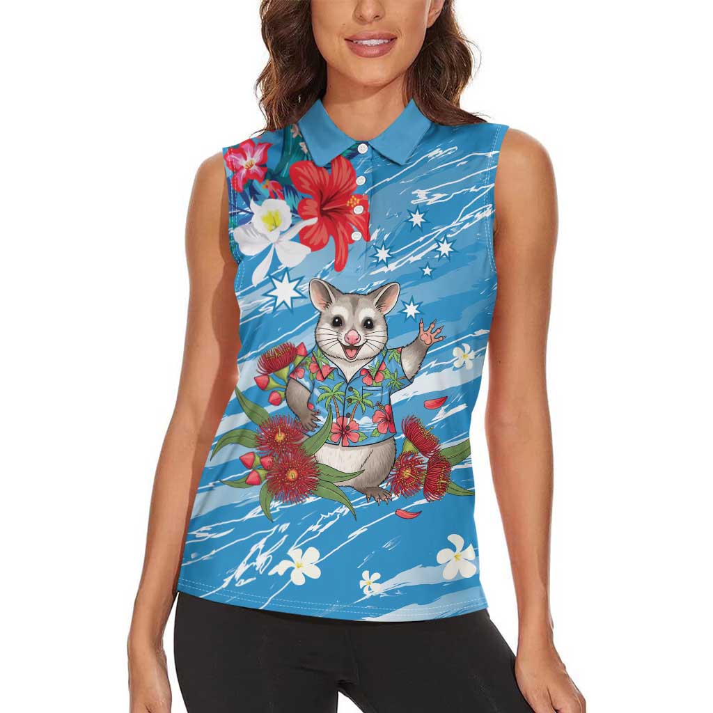 Australian Possum Eucalyptus Blossom Women Sleeveless Polo Shirt Christmas Vibe - Aussie Hoodie