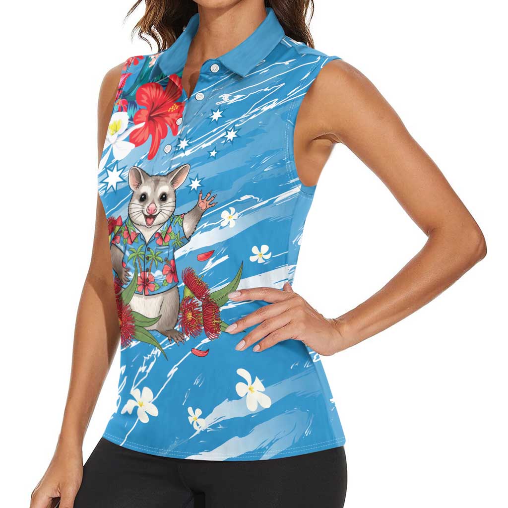 Australian Possum Eucalyptus Blossom Women Sleeveless Polo Shirt Christmas Vibe - Aussie Hoodie
