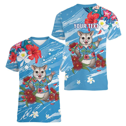 Australian Possum Eucalyptus Blossom Women V-Neck T-Shirt Christmas Vibe - Aussie Hoodie