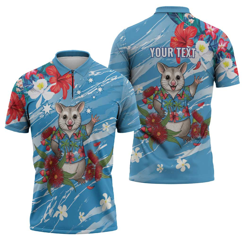 Australian Possum Eucalyptus Blossom Zipper Polo Shirt Christmas Vibe - Aussie Hoodie