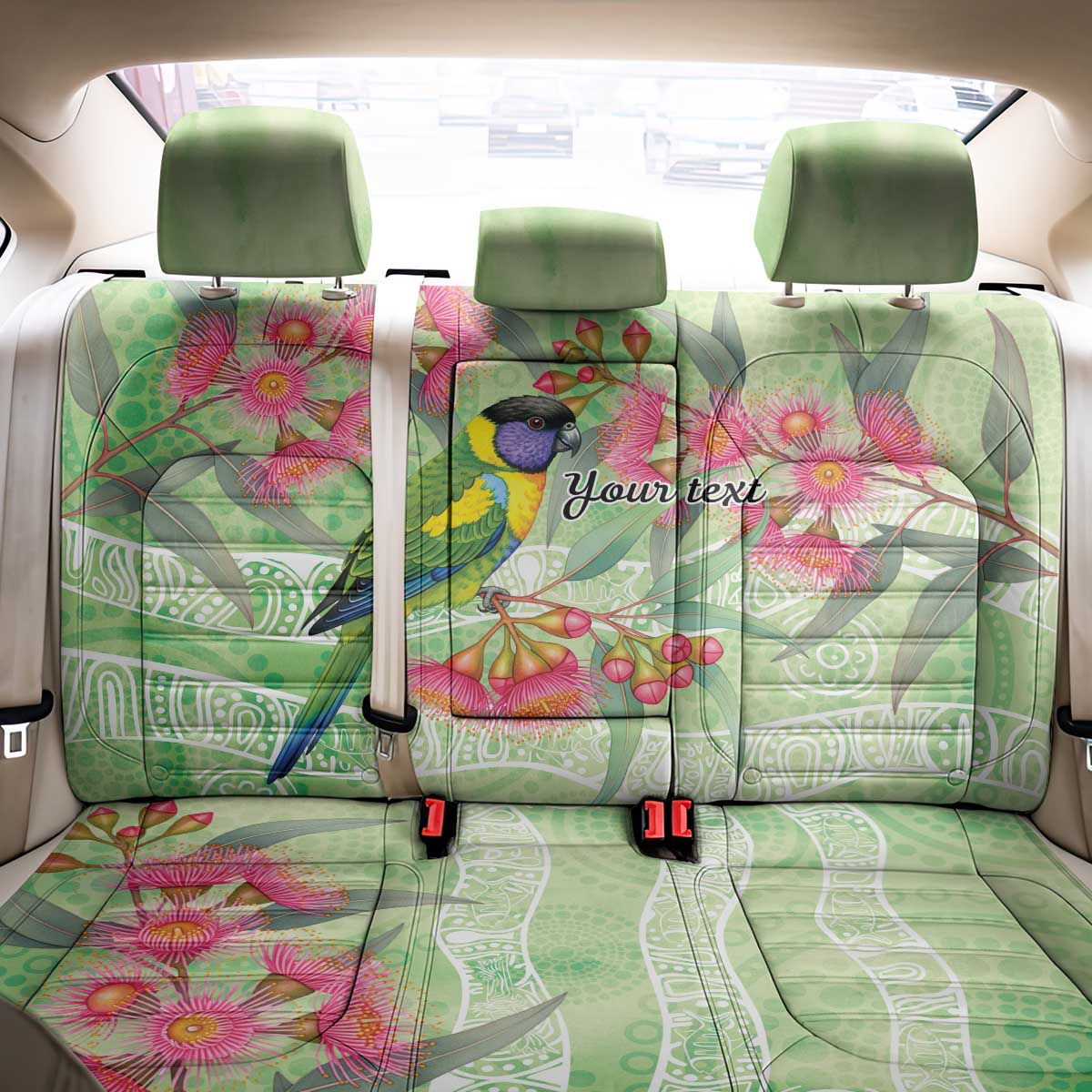 Australian Rainbow Lorikeet and Eucalyptus Back Car Seat Cover Spirit of Aussie Aboriginal Dot Art - Aussie Hoodie