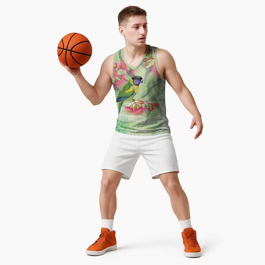 Australian Rainbow Lorikeet and Eucalyptus Basketball Jersey Spirit of Aussie Aboriginal Dot Art - Aussie Hoodie