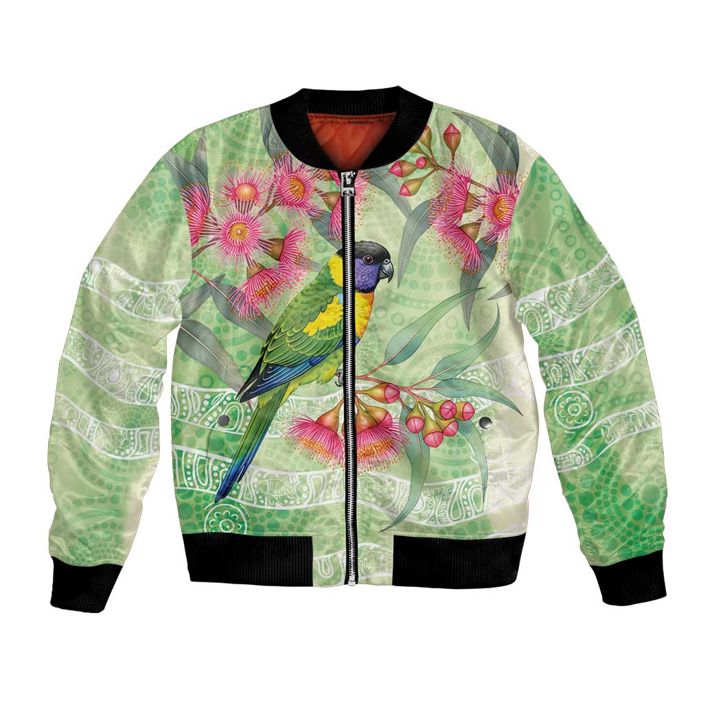 Australian Rainbow Lorikeet and Eucalyptus Bomber Jacket Spirit of Aussie Aboriginal Dot Art - Aussie Hoodie