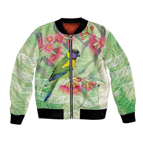 Australian Rainbow Lorikeet and Eucalyptus Bomber Jacket Spirit of Aussie Aboriginal Dot Art - Aussie Hoodie