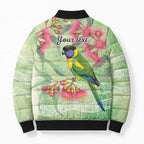 Australian Rainbow Lorikeet and Eucalyptus Bomber Puffer Jacket Spirit of Aussie Aboriginal Dot Art - Aussie Hoodie