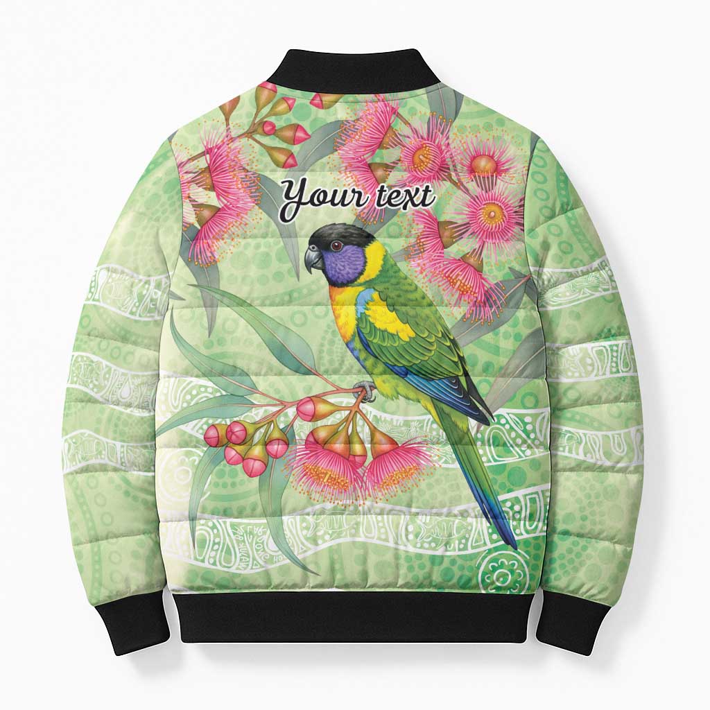Australian Rainbow Lorikeet and Eucalyptus Bomber Puffer Jacket Spirit of Aussie Aboriginal Dot Art - Aussie Hoodie