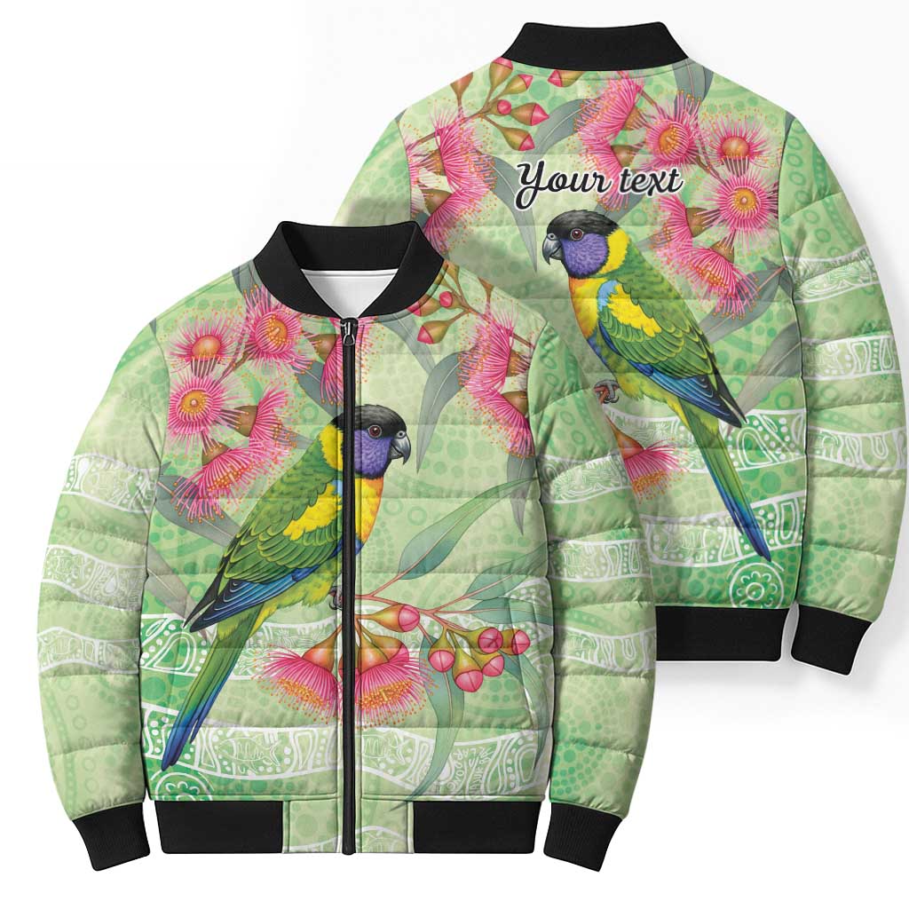 Australian Rainbow Lorikeet and Eucalyptus Bomber Puffer Jacket Spirit of Aussie Aboriginal Dot Art - Aussie Hoodie
