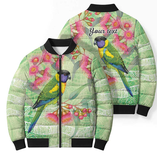 Australian Rainbow Lorikeet and Eucalyptus Bomber Puffer Jacket Spirit of Aussie Aboriginal Dot Art - Aussie Hoodie