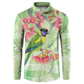 Australian Rainbow Lorikeet and Eucalyptus Button Sweatshirt Spirit of Aussie Aboriginal Dot Art - Aussie Hoodie
