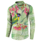 Australian Rainbow Lorikeet and Eucalyptus Button Sweatshirt Spirit of Aussie Aboriginal Dot Art - Aussie Hoodie