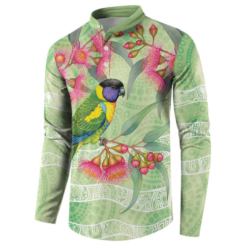 Australian Rainbow Lorikeet and Eucalyptus Button Sweatshirt Spirit of Aussie Aboriginal Dot Art - Aussie Hoodie