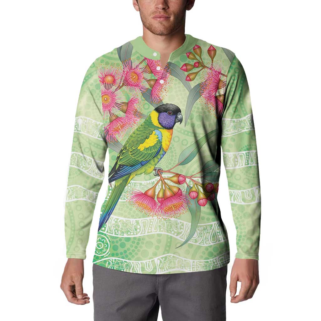 Australian Rainbow Lorikeet and Eucalyptus Button Sweatshirt Spirit of Aussie Aboriginal Dot Art - Aussie Hoodie