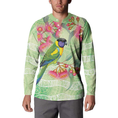 Australian Rainbow Lorikeet and Eucalyptus Button Sweatshirt Spirit of Aussie Aboriginal Dot Art - Aussie Hoodie