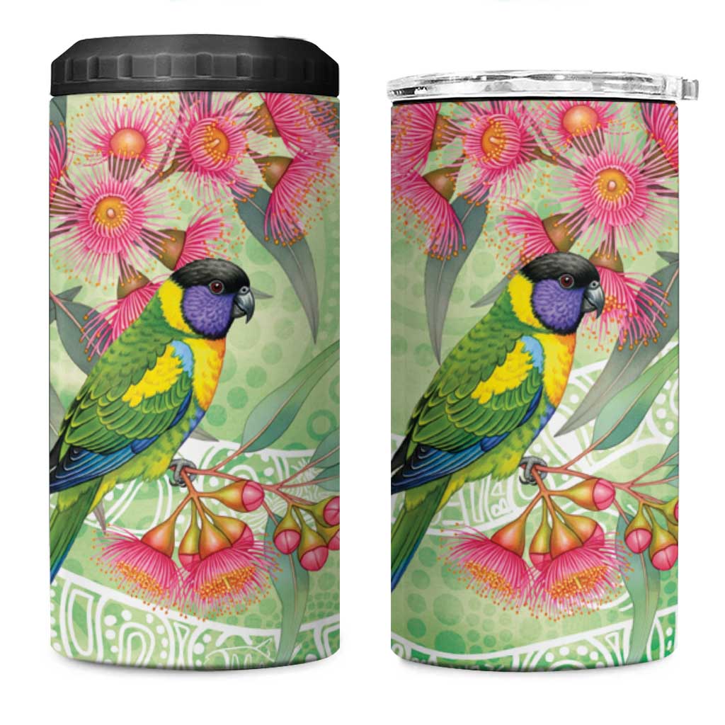 Australian Rainbow Lorikeet and Eucalyptus 4 in 1 Can Cooler Tumbler Spirit of Aussie Aboriginal Dot Art - Aussie Hoodie
