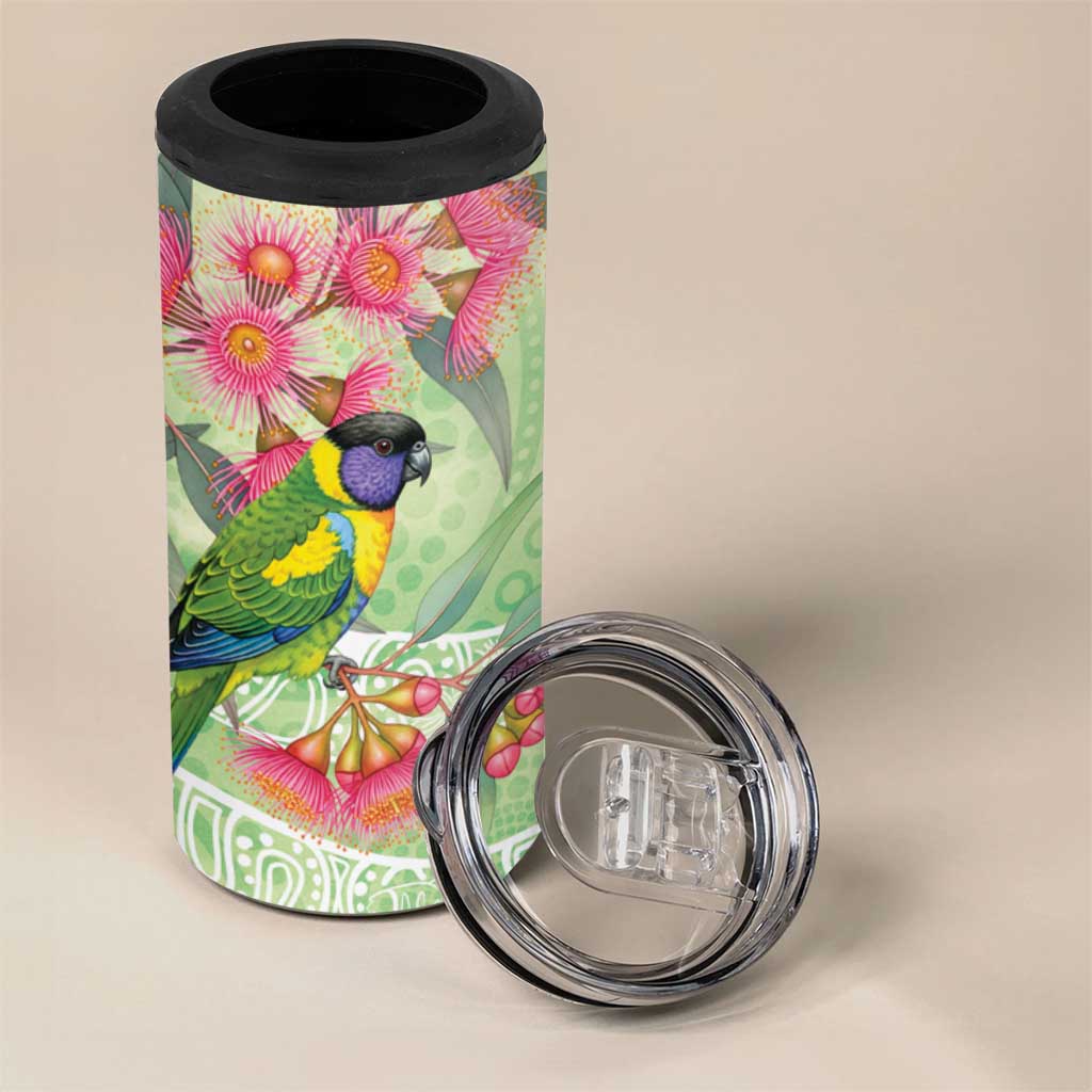 Australian Rainbow Lorikeet and Eucalyptus 4 in 1 Can Cooler Tumbler Spirit of Aussie Aboriginal Dot Art - Aussie Hoodie