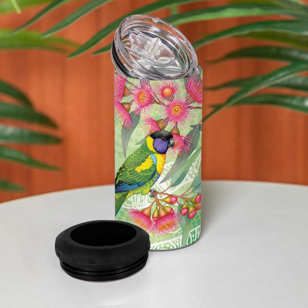 Australian Rainbow Lorikeet and Eucalyptus 4 in 1 Can Cooler Tumbler Spirit of Aussie Aboriginal Dot Art - Aussie Hoodie