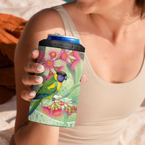 Australian Rainbow Lorikeet and Eucalyptus 4 in 1 Can Cooler Tumbler Spirit of Aussie Aboriginal Dot Art - Aussie Hoodie