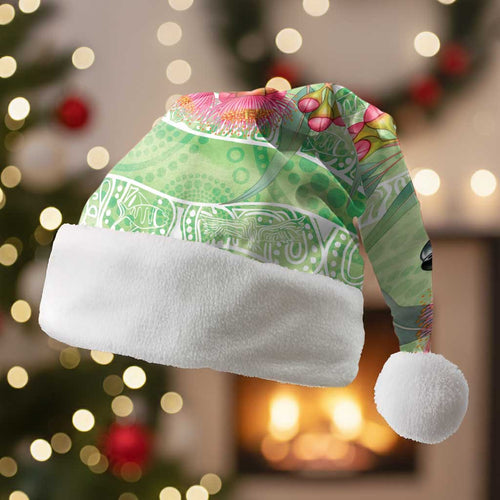 Australian Rainbow Lorikeet and Eucalyptus Christmas Santa Hat Spirit of Aussie Aboriginal Dot Art - Aussie Hoodie