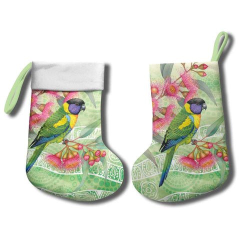 Australian Rainbow Lorikeet and Eucalyptus Christmas Stocking Spirit of Aussie Aboriginal Dot Art - Aussie Hoodie