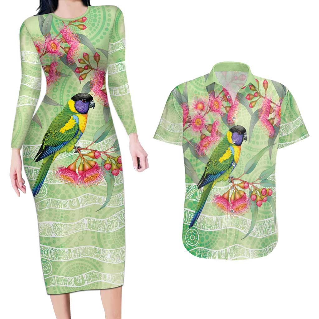 Australian Rainbow Lorikeet and Eucalyptus Couples Matching Long Sleeve Bodycon Dress and Hawaiian Shirt Spirit of Aussie Aboriginal Dot Art - Aussie Hoodie