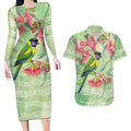 Australian Rainbow Lorikeet and Eucalyptus Couples Matching Long Sleeve Bodycon Dress and Hawaiian Shirt Spirit of Aussie Aboriginal Dot Art - Aussie Hoodie